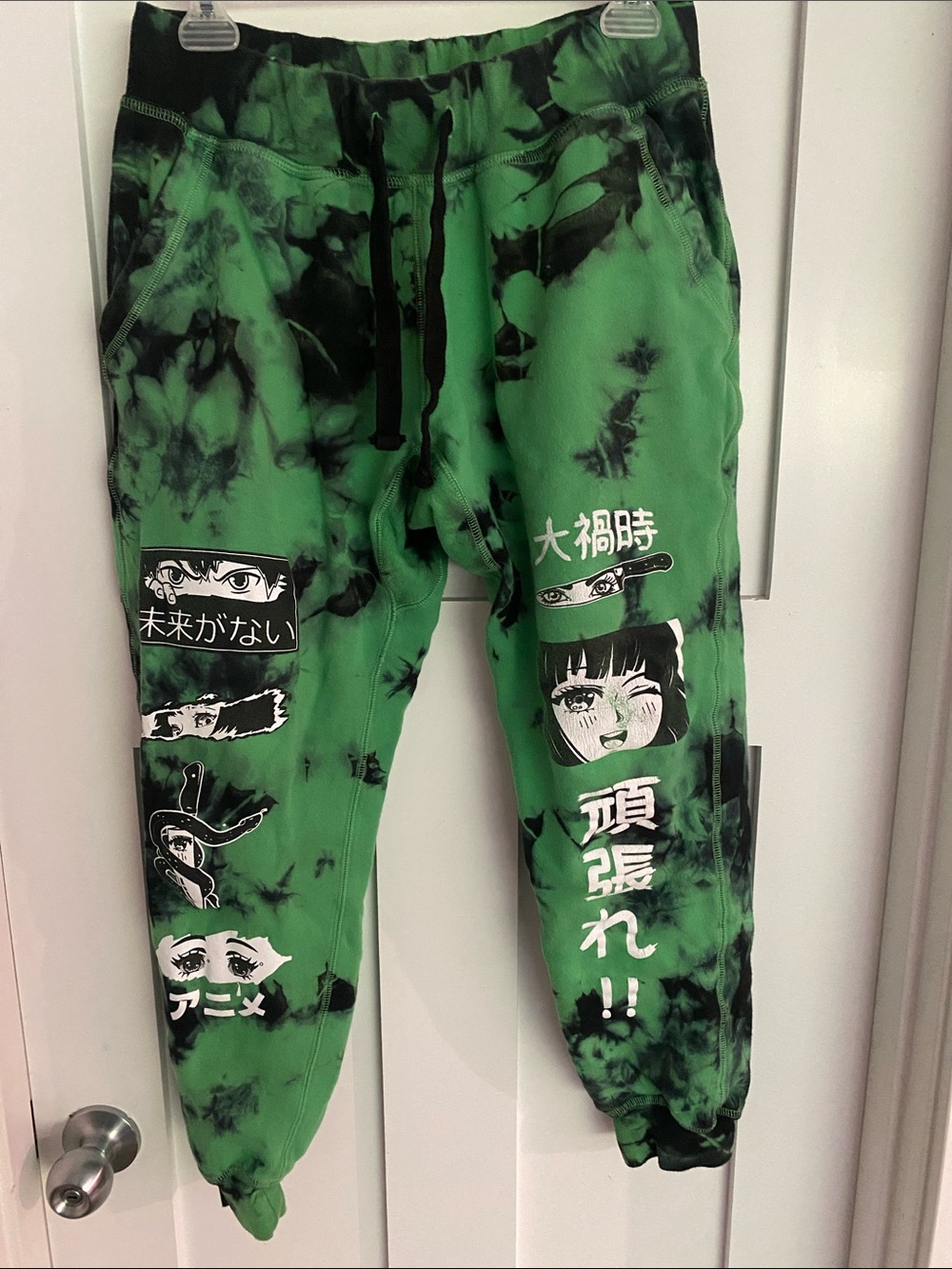 Green Tie-Dye Anime Graphic Jogger Sweatpants-Hot Topic